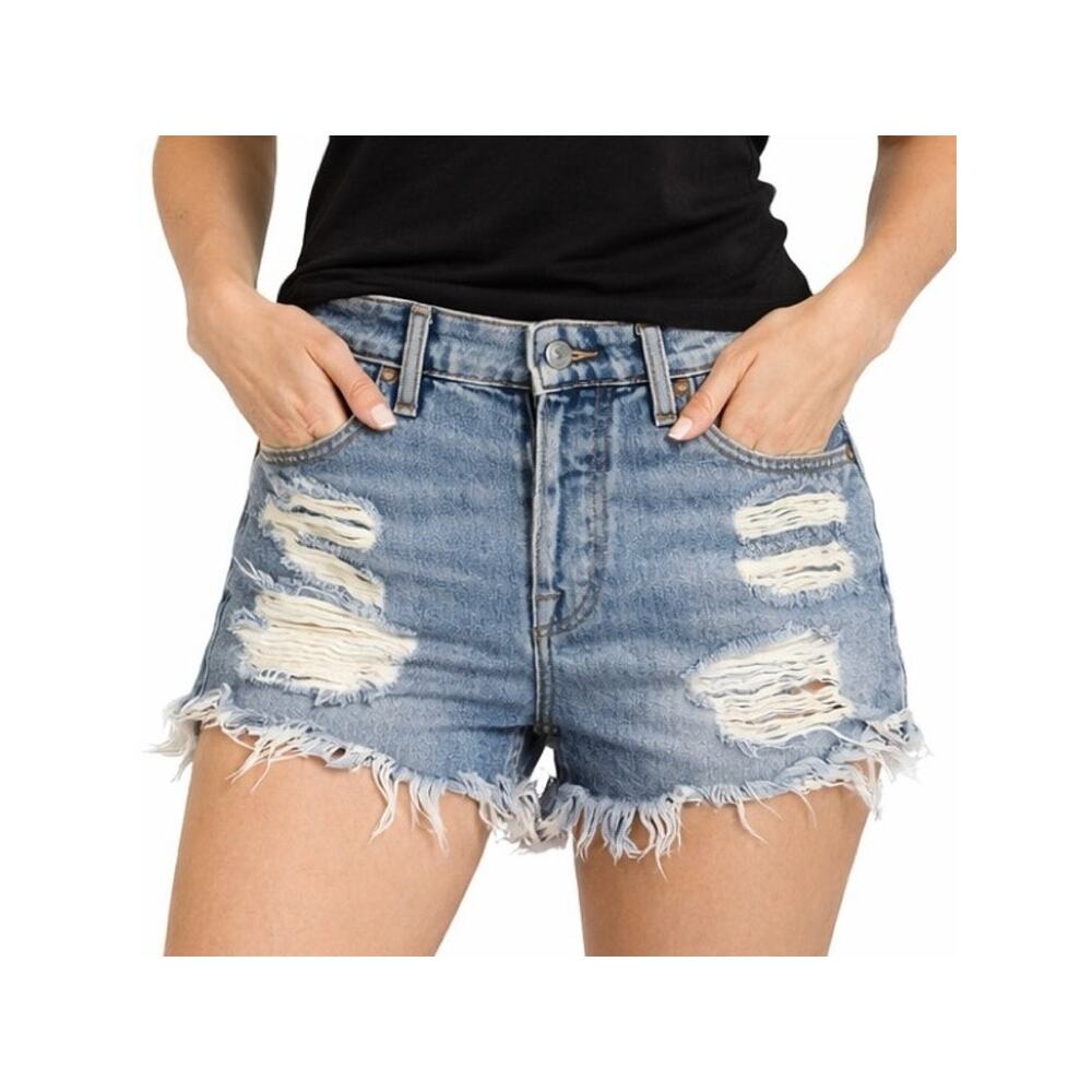 7 For All Mankind Jean Shorts Womens Size 25 Distressed Button Fly High Rise